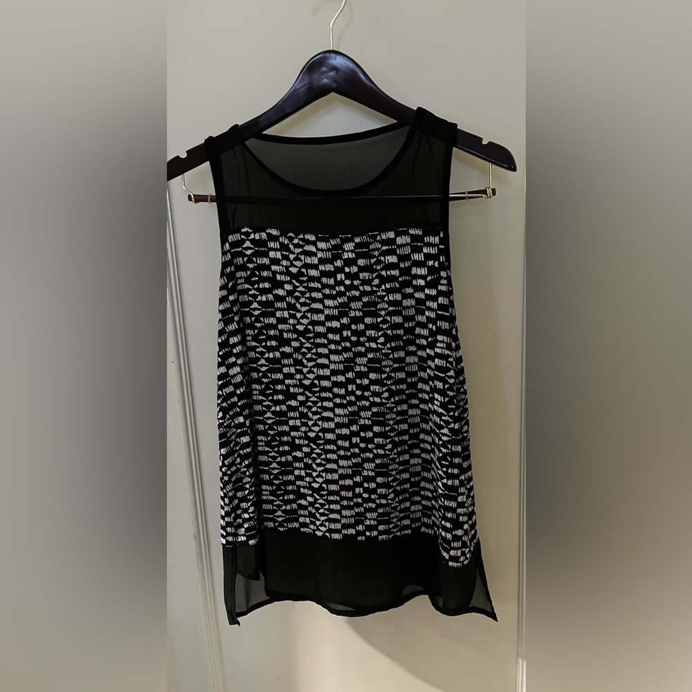 WHBM black and white long top. Black sheer bodice/border bottom. Light/flowy